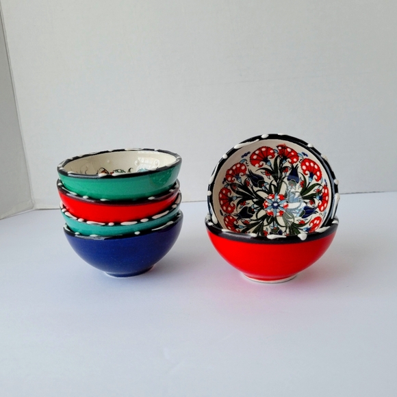 Set of 6 Dipping Ceramic Bowls Handpainted Made in Turkey - - Picture 3 of 10